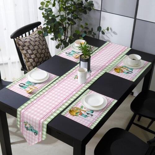 Easter Bunny Carrot Pink Green Plaid Table Runner Placemat Set Tablecloth Dining Table Mat Home Wedding Table Decoration