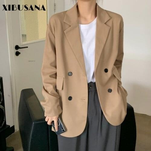 Blazer Jacket Women Basic Coats 2020 Spring Autumn Fashion Double Breasted Female Loose Jackets OL Suits Outwear Casual Coat