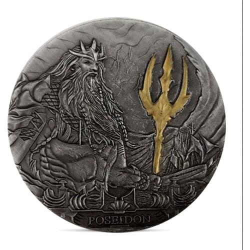 Poseidon Silver Gold Trident Plated Coin Souvenir Gift Crafts Cosplay Metal Badge