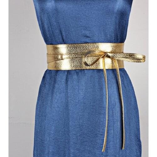 2018 New Gold Lace Up Pu Leather Designer Wide Corset Strap Belts for Women Girls High Waist Slimming Girdle Belt Ties Bow Bands