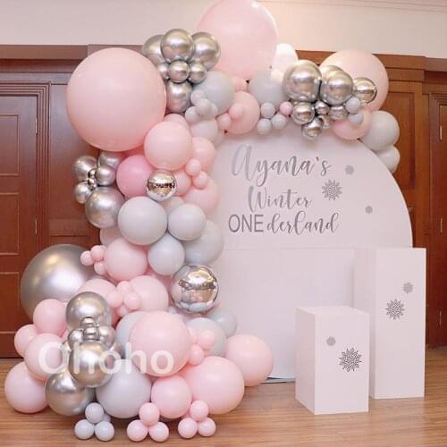 Pink Grey Silver Balloon Garland Set 1st Kids Baby Birthday Party Decoration Christening Bridal Wedding Wedding Baloon Arch Kit