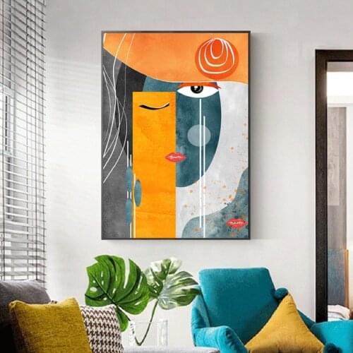 Contemporary Geometric Canvas Paintings Modern Abstract Faces Posters and Print Wall Art Picture for Living Room Home Decoration