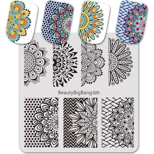 BEAUTYBIGBANG 1PCS 6*6CM Square Floral Pattern Nail Art Stamping Plate Mandala Series DIY Manicure Template Stencil Stamping