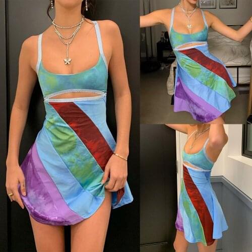 Vintage Chic Color Matching Sexy Women Strap Y2K Mini Bodycon Party Dress Fashion Night Club Stripe Wrap Dress