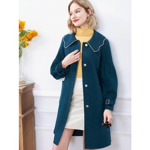 Womens Clothing 2021 Winter New Corrugated Collar Loose Medium Length Woolen Overcoat