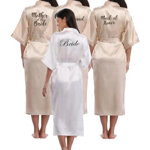 Champagne gold robe bride satin kimono robe women wedding sister of the bride printing bridesmaid bridal party robes