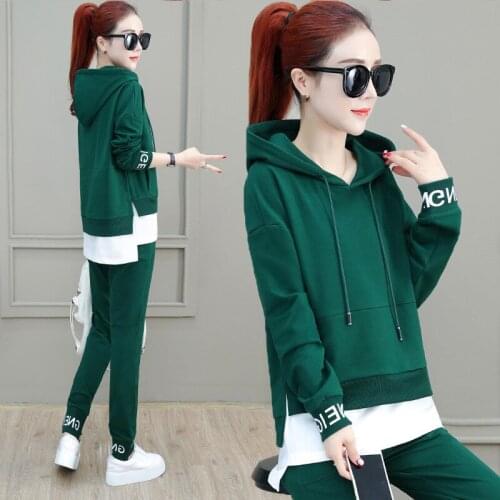 Sportswear Two-piece Set Women Spring Autumn New Loose Fashion Tops Hooded Sweatshirt Long Pants Casual Two-piece Sets Female