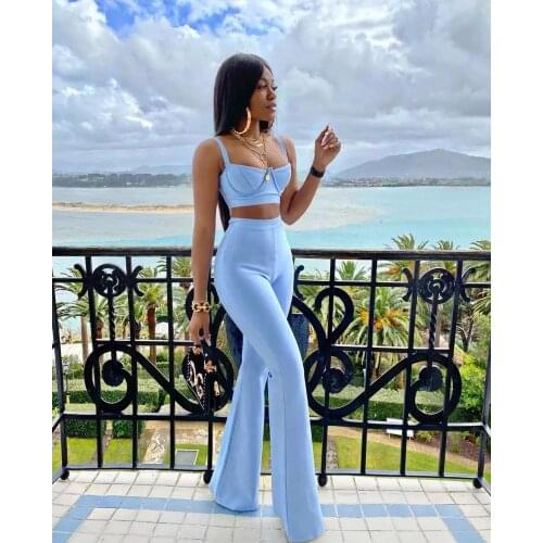 Women Suit Two Pieces Set Sexy Sleeveless Top And Long Pants