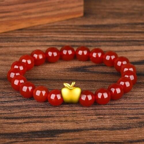2020 Hot Selling Gold Plated Imitation 3D Hard Gold Apple Red Agate Bracelet Korean Single Circle Lady Crystal Bracelet 8mm 6mm