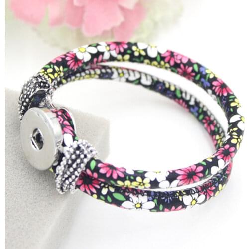 10pcs/lot 4 Colors Leather Bracelets Flower PU Leather Wrist Bracelet Interchangeable Snap Jewelry Fit 18mm Button Brinco Bijoux