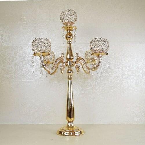 10pcs/lot Gold crystal 5 head Candle holders/Crystal candle sticker H75cm Luxury Table Centerpiece wedding candelabra