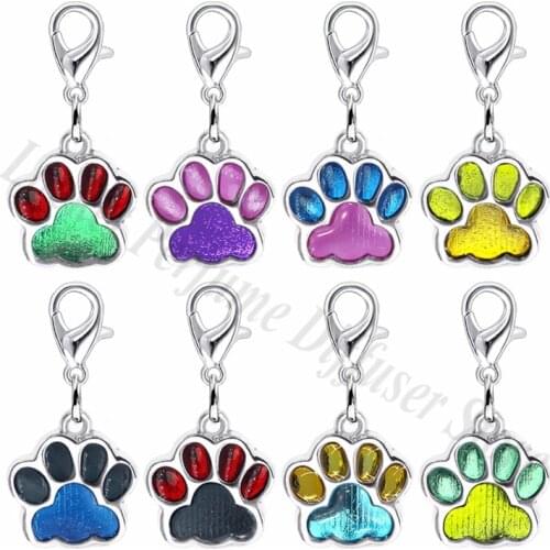 100pcs/Lot Candy Color Dog Cat Bear Paw Enamel Necklace Pendant Hang Charms Lobster Clip For Pet Collar Cell Phone Keychain Gift