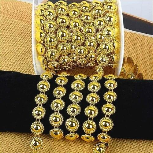 1YD/2YD 14mm Width Gold Pearl Round Chain Trims Costume Applique Sewing