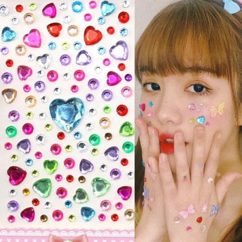 Heart-shape 3D Face Eyes Decorations Temporary Tattoos Acrylic Crystal Diamond Rhinestone Gem Nail Art Stickers Fake Tattoo