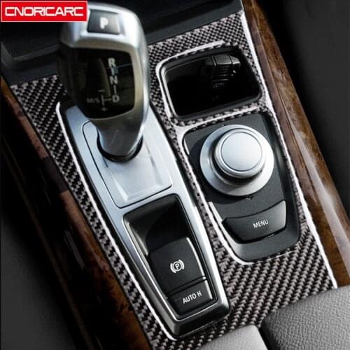 Center Console Gear Shift Frame Decoration Cover Trim For BMW X5 X6 E70 E71 2008-2014 Carbon Fiber Car Interior Accessories