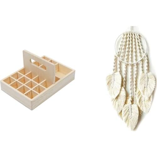 Essential Oil Storage Wooden Box Compartment Storage Box 15ML 20+1 & Dreamcatcher Woven Wind Chimes Hanging Pendant Leaf