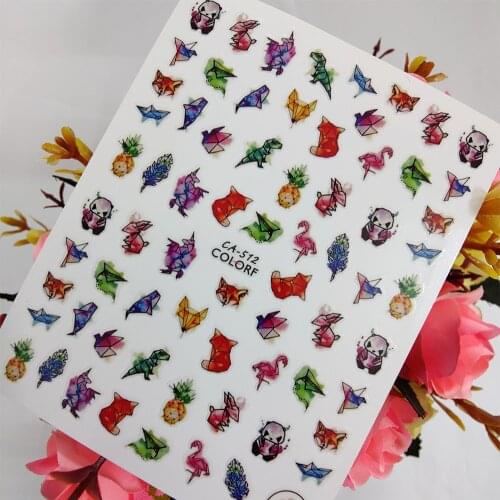 Geometry Animal Stickers for nails Design Line Panda Wolf Nail Art Decoraciones Sliders Foil Self adhesive Manicure Accessories