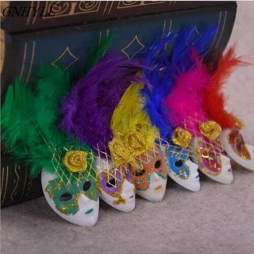 GNHYLL HOT Popular Mini Venice Feather Mask Fridge Magnet Italy Souvenirs Ornament Home Decor Gift Package 6 Colors 12pcs/lot