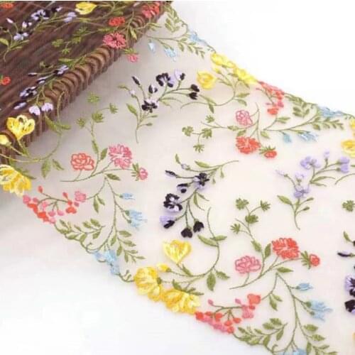 Hot Sale 2 Meters 32cm Width High End Lace Fabric Material European Style Embroidered Lace Mesh Gold Color for Wedding Dress