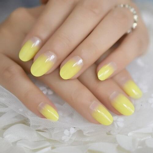 Gradient Lemon Yellow French False Nails Acrylic Artificial Press on Nails Tips Round-head Pattern Nep Nagels Faux Ongles