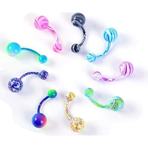 16Pcs/lot Stainless Steel Belly Button Rings Jewelry Belly Piercings Navel Resin Body Jewelry Wholesale