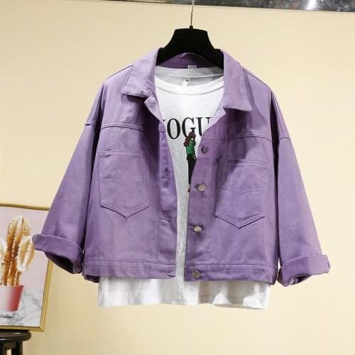 Korean Chic Fashion Purple Demin Jacket Women Summer Coats Long Sleeve Basic Bomber Thin Womens Jacket Female Jackets Outwear