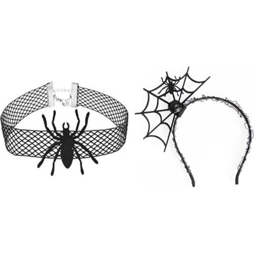 Cosplay Costume Spider Webs Headband Necklace Halloween Costume Role Play Party Supplies Carnival Dress-up HeadPiece