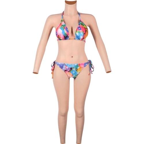 Liifun D-cup Silicone Breast Forms Full-Bodysuit with Arms Realistic Vagina Panty Fake Pussy Suit for Transgender Crossdresser