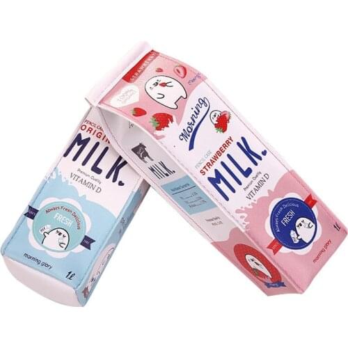 Cute Strawberry Milk Pencil Case Funny Large Capacity Pencil Bag Pen Box Stationery Pouch Office School Supplies Escolar