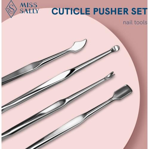 Miss Sally Cuticle Remover 4pcs Dead Skin Pusher Stainless Steel Nail Art Scraper Manicure Nail Art Cleaner Beauty Care Tool