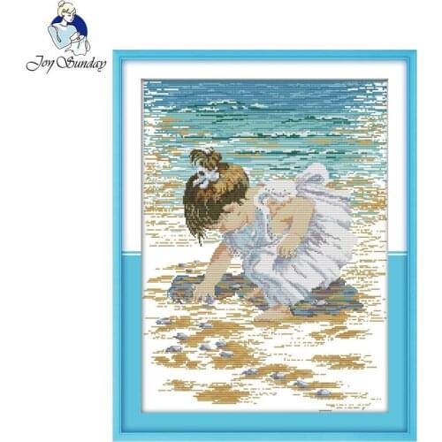 Joy Sunday Pick Up Shells Pattern Counted Cross Stitch 11CT 14CT DIY Cross Stitch Kit For Embroidery Needlework Cross-stinging