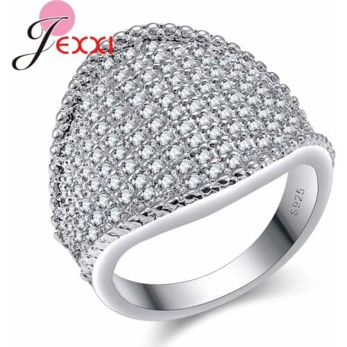 925 Sterling Silver Engagement Cocktail Ring For Women & Men Zircon With A Lot Of Rhinestone Wedding Jewellery Gift