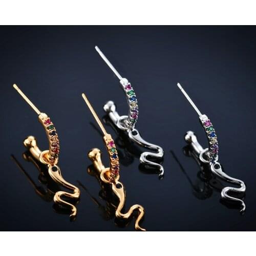 Charm Male Female Crystal Snake Stud Earrings Trendy Gold Silver Color Wedding Earrings Dainty Zircon Wedding Earrings For Women