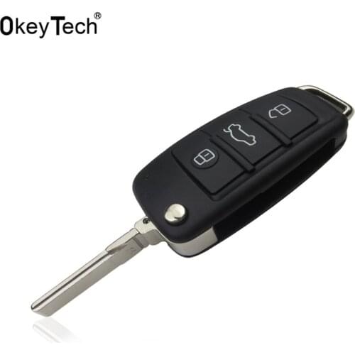 OkeyTech 3 Buttons Flip Folding Uncut Blade Remote Car Key Shell Case Fob Cover For Audi Q7 A3 A4 A6 A6L A8 TT