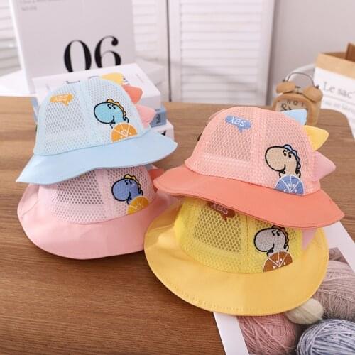 Cute Dinosaur Bucket Hat Kids Girl Boy Panama Cap Cotton Breathable Children Hat Infant Toddler Beach Sun Cap UV Protection