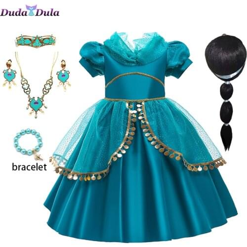Aladdin Princess Dress Girl Jasmine Dress Halloween Girls Jasmine Costume with Fancy Cape Summer Red Arab Traditional Clothing