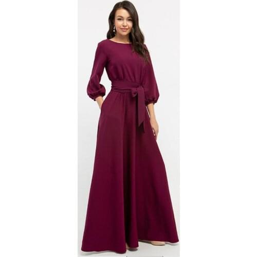 Bow Tie Maxi Long White Dress Women Lantern Sleeve Elegant Bandage Dress Solid O Neck Boho Floor -Length Dress