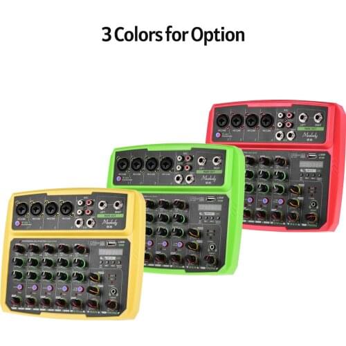 Muslady B6 Portable 6 Channels Audio Mixer USB Mixing Console Supports BT Connection with Sound Card Built-in 48V Phantom Power