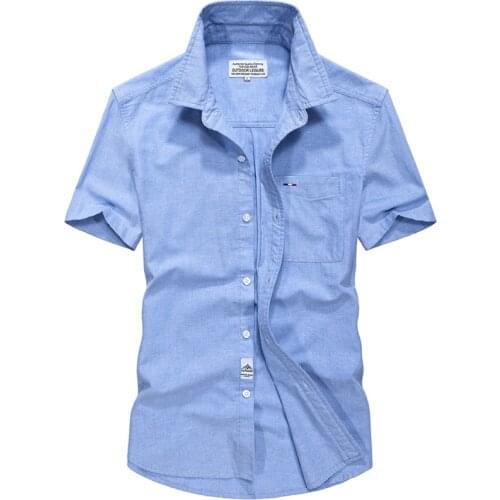 Dropshipping New Summer Fashion 100% Cotton Shirts for Men Casual Slim Fit Short Sleeve Shirts Hombres Solid Color Tops S-4XL