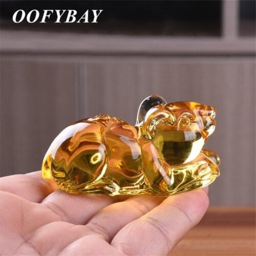 Crystal Little Mouse Ornament Zodiac Sculpture Glass Amber Golden Rat Craft Fortune Lucky Animal Statue Tea Pet Home Decoration
