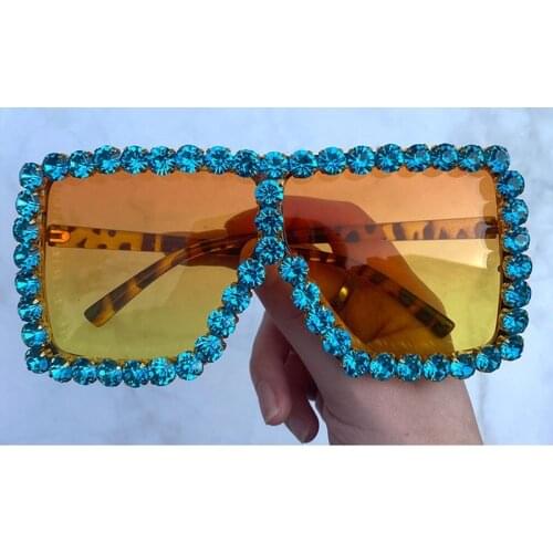 Oversized Diamond Square Sunglasses Women Luxury Brand Vintage Flat Top Green Black Rhinestone One Piece Men Gafas Shades UV400