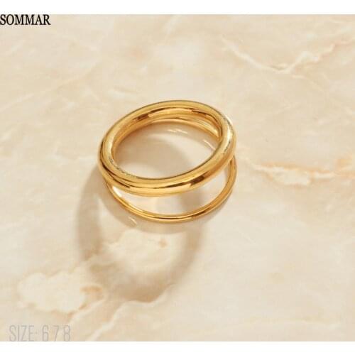 SOMMAR Hot sale! Gold Vermeil size 6 7 8 Gentlewoman finger Ring Hollow two layers prices in euros bone