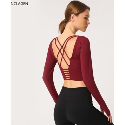 Sport Shirts Fitness Woman Dry Fit Yoga Tops Long Sleeve Padded Backless Gym T-Shirt Running Sportswear Workout Clothing NCLAGEN