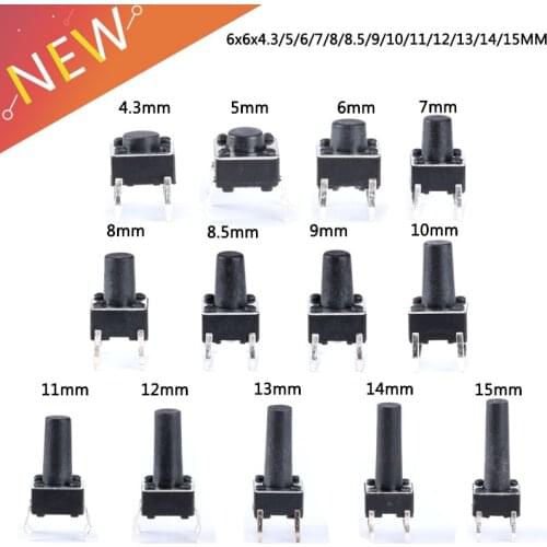 13 models 260pcs 6*6 Tact Switch Tactile Push Button Switch Kit, Height: 4.3MM~15MM DIP 4P micro switch 6x6 Key switch