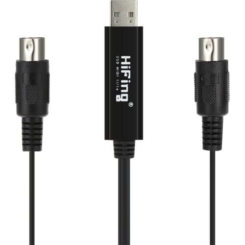 USB IN-OUT MIDI Cable One In One Out Interface 5 Pin Line Converter PC to Music Keyboard Adapter Cord