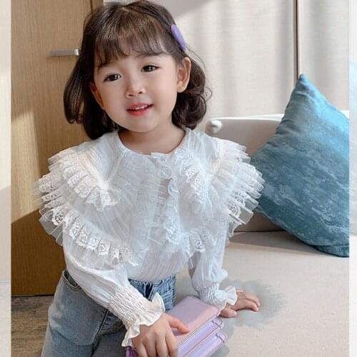 Spring Cute Casual Lace White Blouse 2021 Summer Loose Shirt Korean Baby Long Sleeve Tops Boys Shirts School Girls Blouses