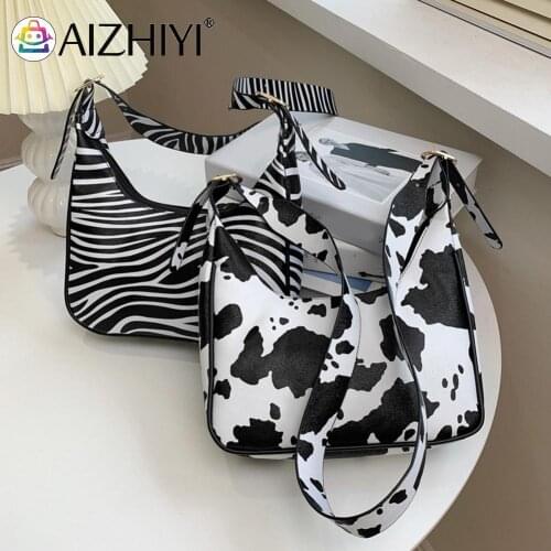Vintage Women Cow Zebra Leopard Print PU Leather Shoulder Crossbody Bag Casual Ladies Small Hobos Handbags
