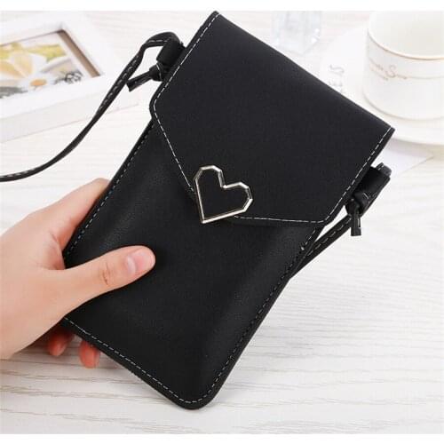 Woman’s Heart-Shape Transparent Cell Phone Bag Small Buckle Touch Screen Change Purse Phone Visible Coin Purse F1190