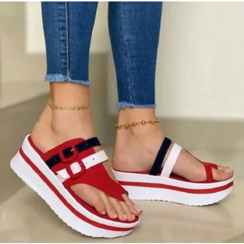 Women Sandals Peep Top Summer Slippers Ladies Summer Slides Buckle Flip Flops Woman Slippers Platform Wedges Shoes Big Size