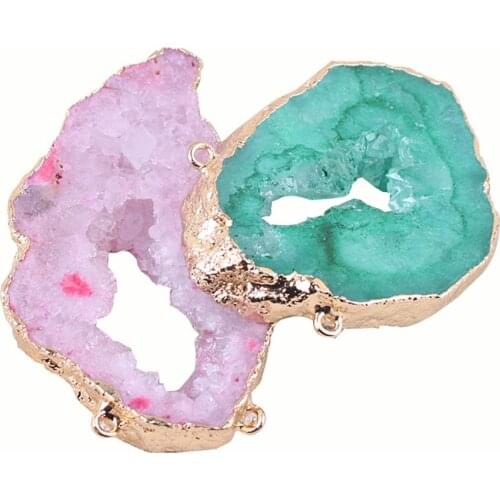 1PC Natural Agate Crystal Sweater Chain Necklace Accessories DIY Stone Material Double Ring Necklace Connection Buckle